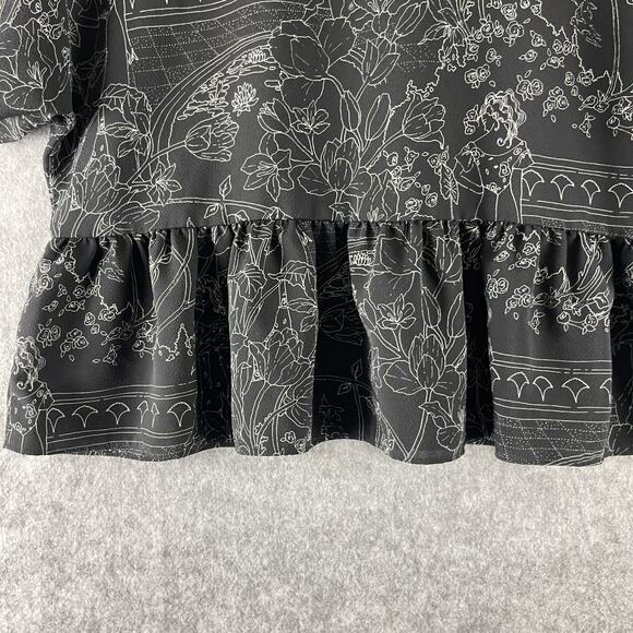 Aritzia Wilfred Macee Peplum Top Womens Medium Black Floral Print Blouse Fairy - Picture 11 of 13